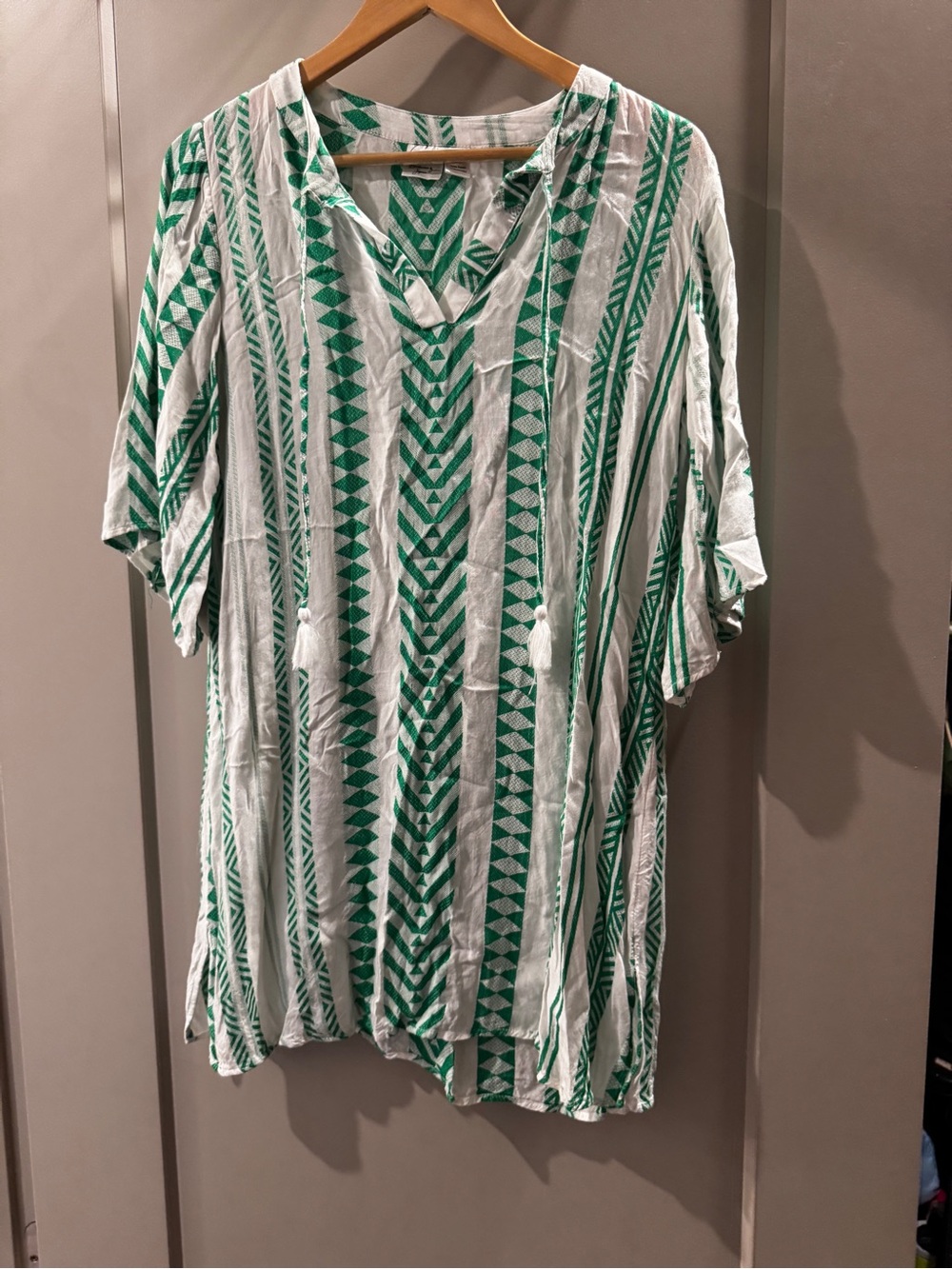 White and Green Striped Swim Coverup